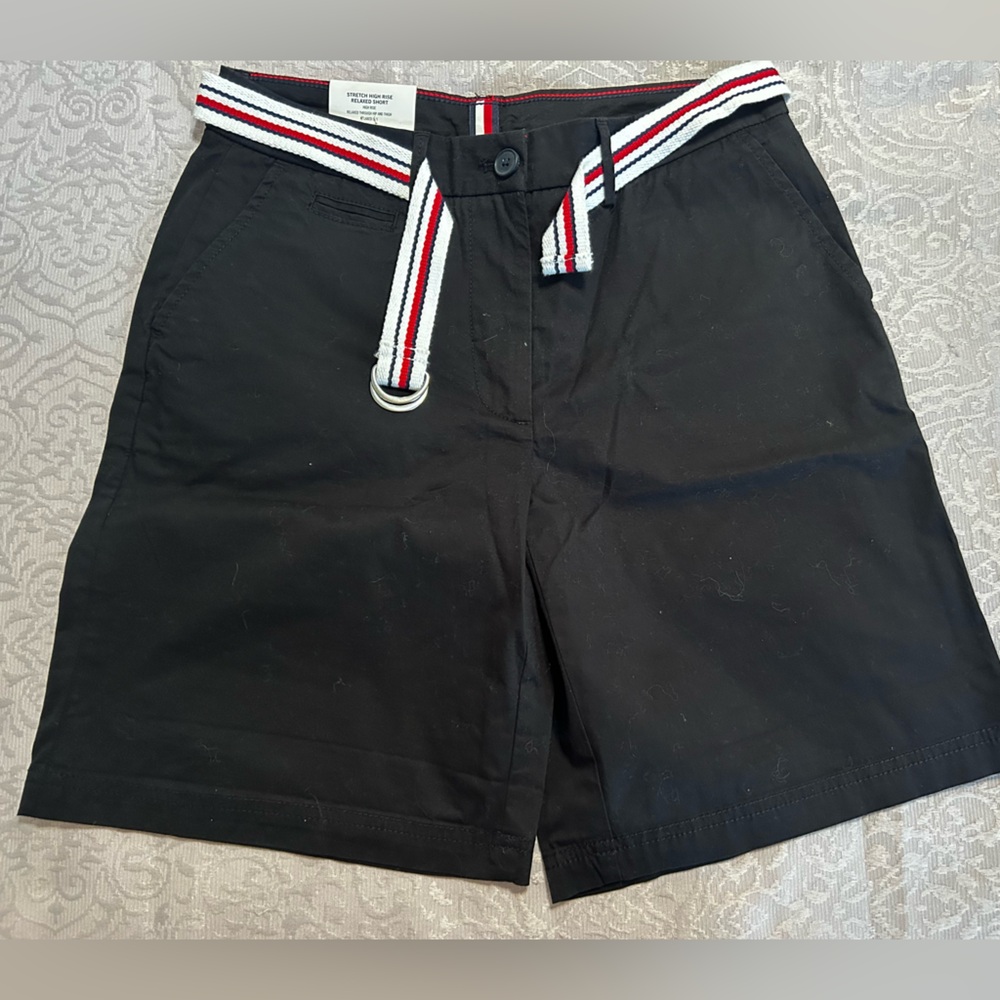 Tommy Hilfiger Black Shorts with Striped Belt